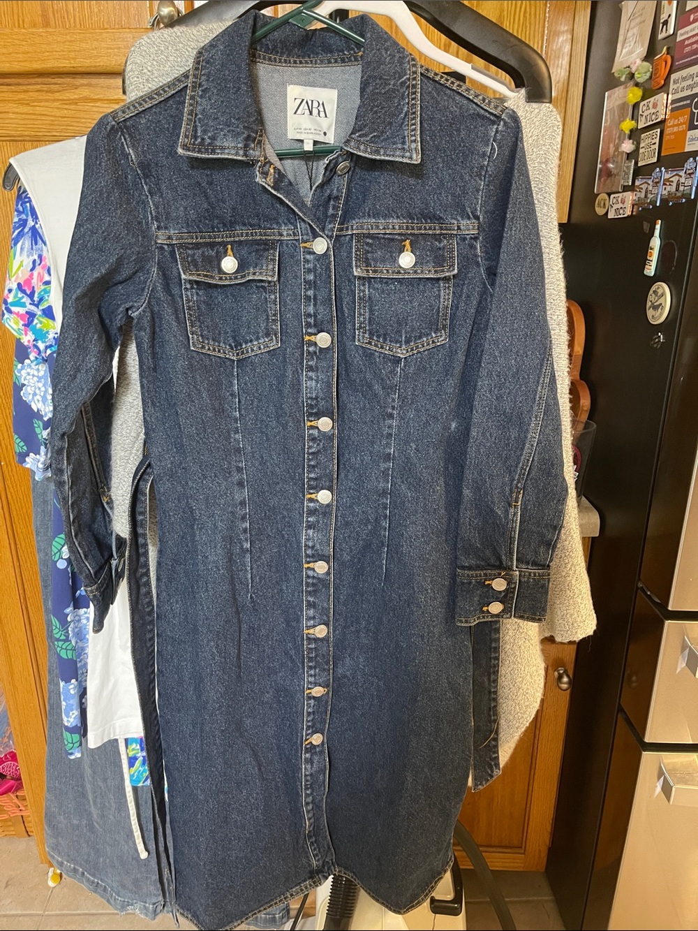 Zara Blue Denim Trench Coat Belted Button Jeans - Women's X Small